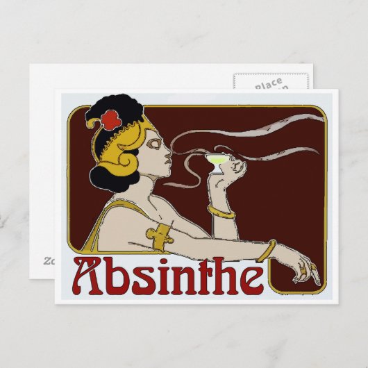 Carte Postale Absinthe, Femme Sirotant (Devant / Derrière)
