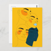 Carte Postale Abstract Line Art Print, Four Overlapping Faces (Devant / Derrière)