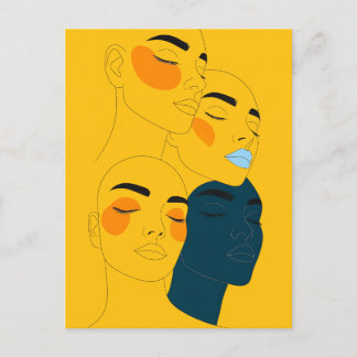 Carte Postale Abstract Line Art Print, Four Overlapping Faces