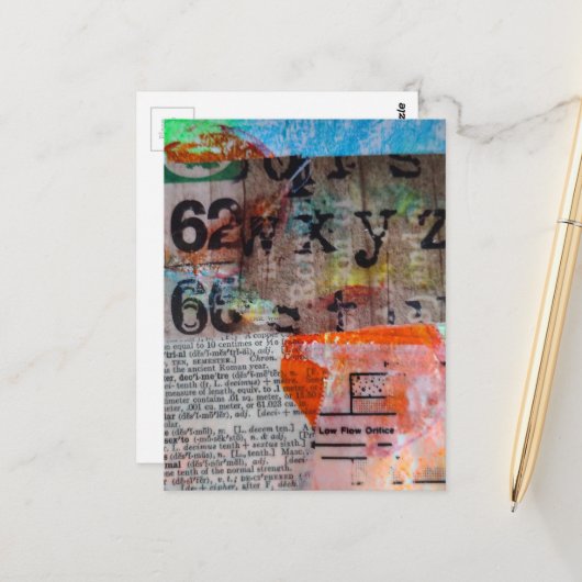 Carte Postale Abstract Numbers Letters Grunge collage (Devant/Arrière en situation)