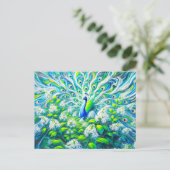 Carte Postale Abstract Peacock avec Bird Cherry Blossoms Paint (Debout devant)