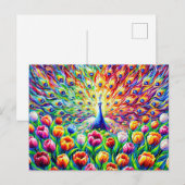Carte Postale Abstract Peacock with Colorful Tulips in Paint (Devant / Derrière)