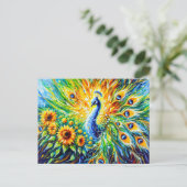 Carte Postale Abstract Peacock with Sunflowers in painting (Debout devant)