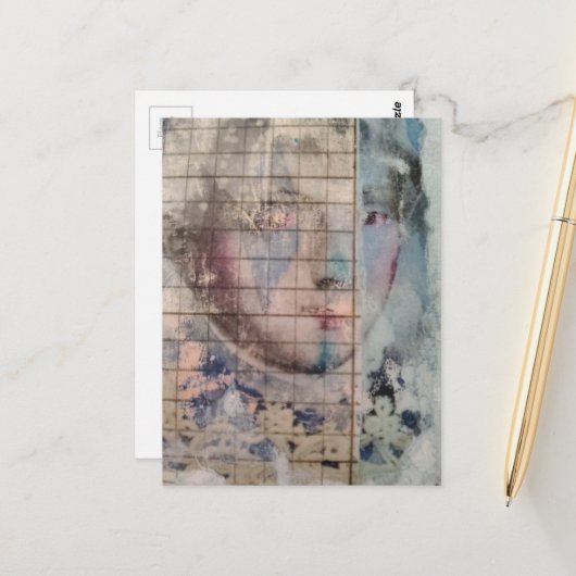 Carte Postale abstract person face mixed media Collage (Devant/Arrière en situation)