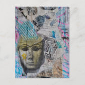 Carte Postale Abstract Stone Face Mixed Media Collage (Devant)