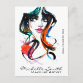 Carte Postale Abstrait Aquarelle encre coloré femme maquillage P (Devant)