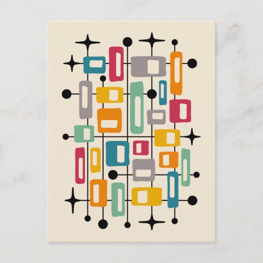 Carte Postale Abstrait Atomique Rétro Milieu de Siècle Moderne C (Devant)