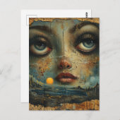 Carte Postale Abstrait Face Blue Eyes Grunge Beach (Devant / Derrière)