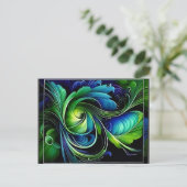 Carte Postale abstrait feuillu bleu vert (Debout devant)