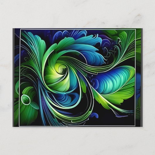 Carte Postale abstrait feuillu bleu vert (Devant)
