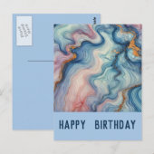Carte Postale abstrait fluide en bleus pastel - Anniversaire (Devant / Derrière)