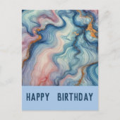 Carte Postale abstrait fluide en bleus pastel - Anniversaire (Devant)