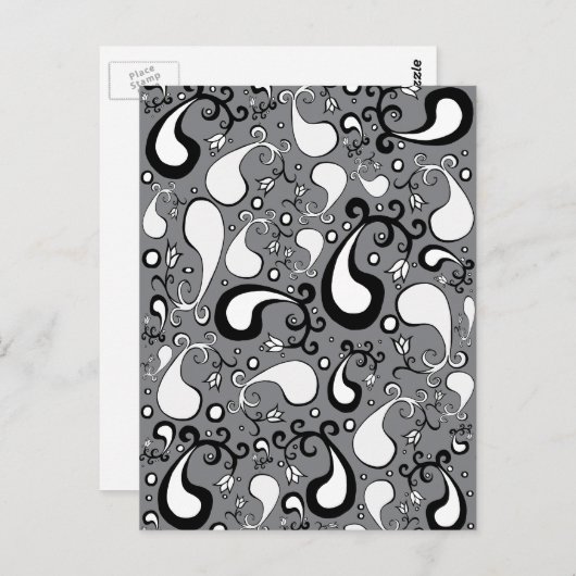 Carte Postale Abstrait gris et blanc Tulip Paisley motif (Devant / Derrière)