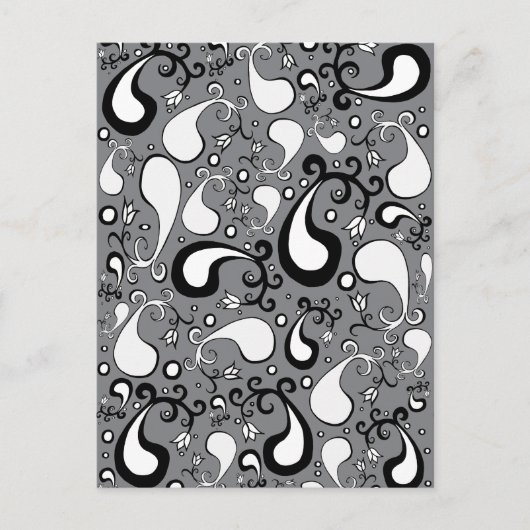 Carte Postale Abstrait gris et blanc Tulip Paisley motif (Devant)