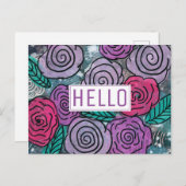Carte Postale Abstrait Multimédia Floral Hello (Devant / Derrière)