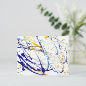 Carte Postale Abstrait plateau de peinture bleu et jaune (Debout devant)