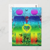 Carte postale, Abstrait Rainbow Grunge Heart Love (Devant / Derrière)