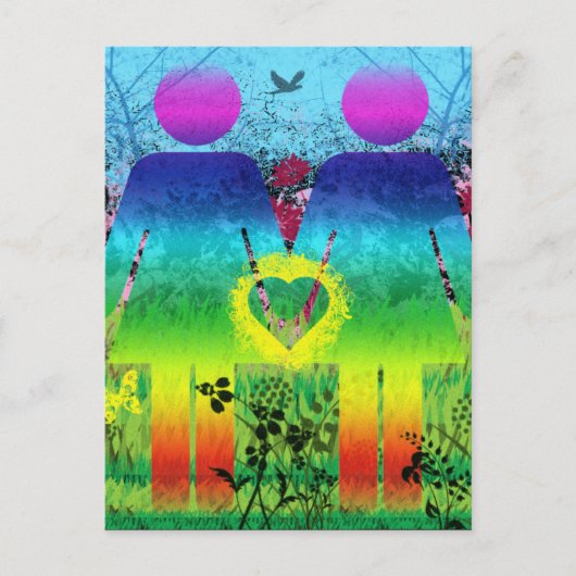 Carte postale, Abstrait Rainbow Grunge Heart Love (Devant)