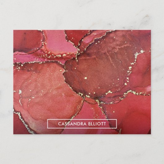 Carte Postale Abstrait Rouge & Or Marbré Encre d'alcool Liquide (Devant)