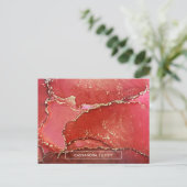 Carte Postale Abstrait Rouge & Or Marbré Encre d'alcool Liquide  (Debout devant)