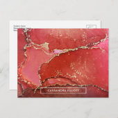 Carte Postale Abstrait Rouge & Or Marbré Encre d'alcool Liquide  (Devant / Derrière)