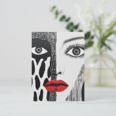 Carte Postale Abstrait visage noir blanc rouge (Debout devant)