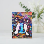 Carte Postale Abstraite famille de pingouins lunaires colorés fl (Debout devant)