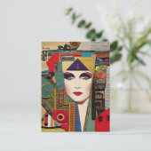 Carte Postale Abstraite Femme Visage Colorful Collage (Debout devant)