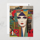 Carte Postale Abstraite Femme Visage Colorful Collage (Devant / Derrière)