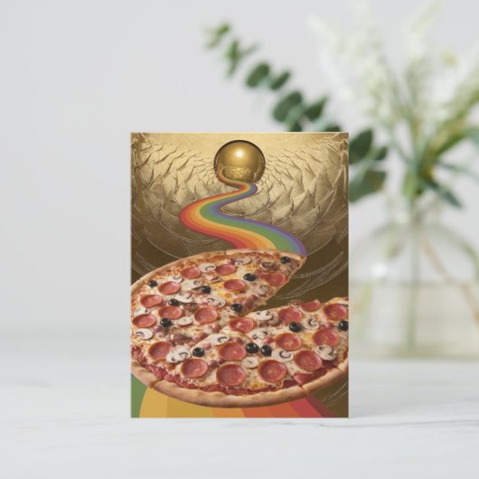 Carte postale Abstraite Rainbow Gold Sci-fi Pizza (Debout devant)