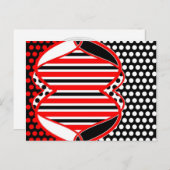 Carte Postale Abstraits rayures et points en noir rouge blanc - (Devant / Derrière)