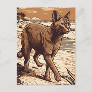 Carte Postale Abyssinian-Cat sur une plage tropicale au coucher
