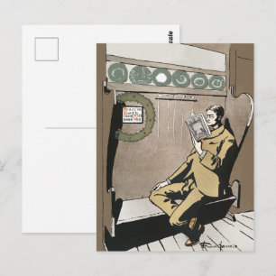 Carte Postale Academia Sombre Lecture de Noël Vintage Homme Art