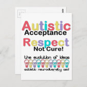 Carte Postale Acceptation autistique Respect non guéri (Devant / Derrière)