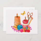 Carte Postale Accessoires de couture et de Tricot aquarelle (Devant / Derrière)