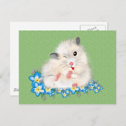 Carte Postale Accessoires hamster syrien blanc mignon, polka ver (Devant / Derrière)