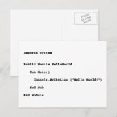 Carte Postale Accueil du monde de Visual Basic Hello (Devant / Derrière)