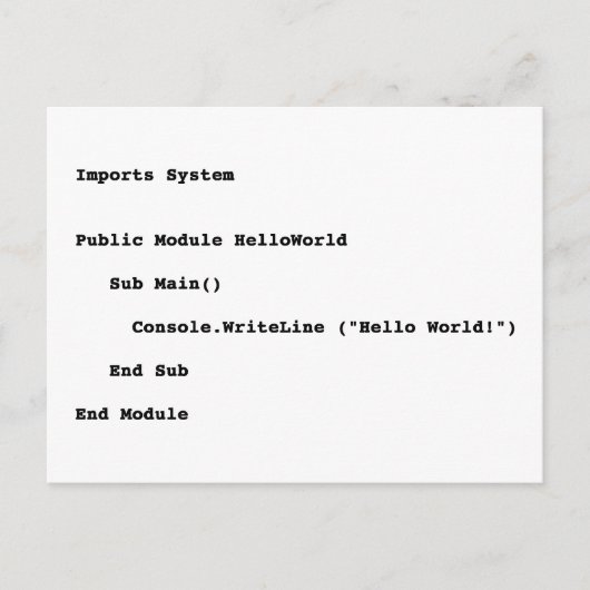 Carte Postale Accueil du monde de Visual Basic Hello (Devant)