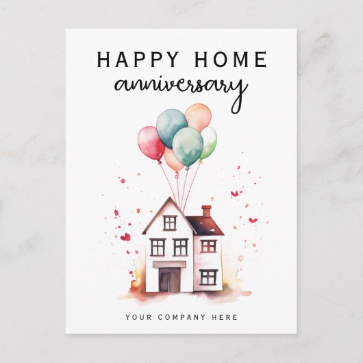 Carte Postale Accueil Joyeux Anniversaire Maison Ballons Realty (Devant)