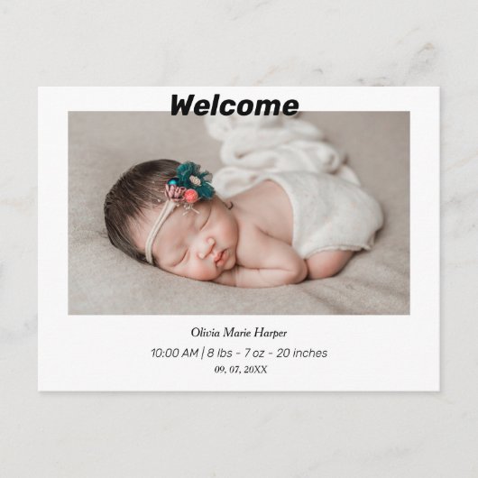 Carte Postale Accueil simple Nouveau-né faire-part de naissance (Devant)