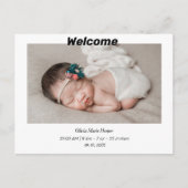 Carte Postale Accueil simple Nouveau-né faire-part de naissance (Devant)