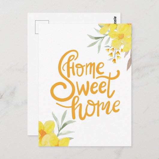 Carte Postale Accueil Sweet Home Chic Fleurs Jaunes Félicitation (Devant / Derrière)