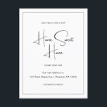 Carte Postale Accueil Sweet Home Nouvelle adresse Moving Faire-p<br><div class="desc">Cette simple carte postale mobile en noir et blanc présente un design classique avec écriture manuscrite. Ce changement minimaliste d'adresse carte postale faire-part dispose d'une bordure encadrée et de nouvelles de votre grand déménagement dans une nouvelle Maison Sweet Home. Le verso de cette carte postale de faire-part d'adresse simple comporte...</div>