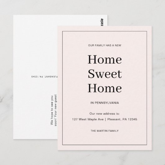 Carte Postale Accueil Sweet Home Nouvelle adresse Moving Faire-p (Devant / Derrière)