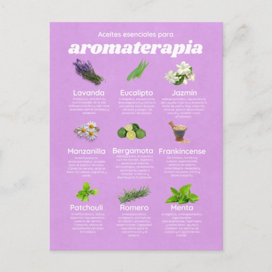 Carte Postale Aceites esenciales aromaterapia español lavanda (Devant)