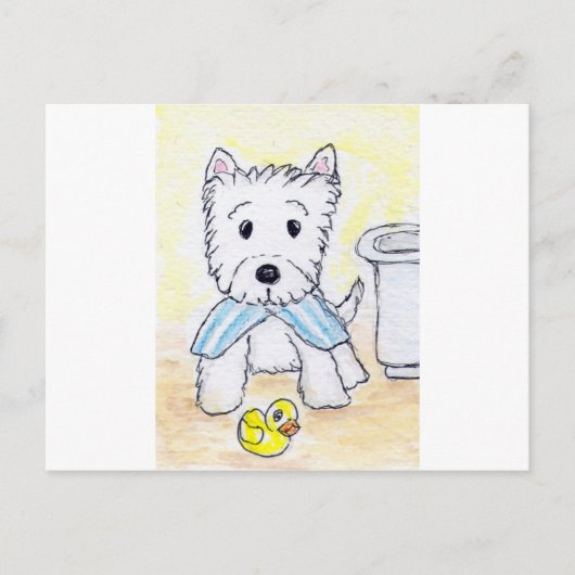 CARTE POSTALE ACEO IMPRIMER WESTIE BATHTIME ORIGIANE (Devant)