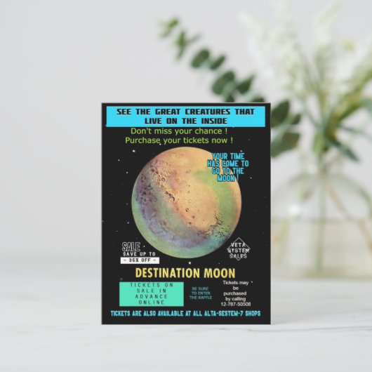 Carte Postale Achetez un billet pour la Lune ! Voyage spatial (Debout devant)