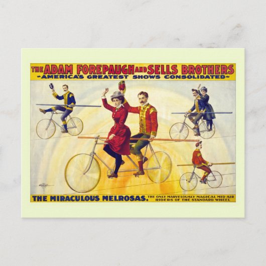 Carte Postale Acrobates à vélo restaurés Forepaugh Sells (Devant)
