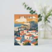 Carte Postale Acropole d'Athènes Grèce à Sunset Retro Travel Art (Debout devant)