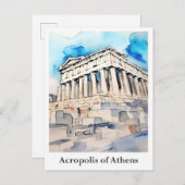 Carte Postale Acropole d'Athènes Grèce Aquarelle Voyage (Devant / Derrière)